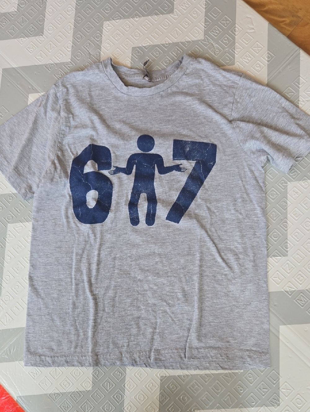 Kids Short-Sleeve Grey Tee with Navy '6•7' Graphic